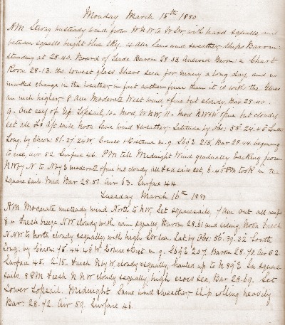 15 and 16 March 1880 journal entry